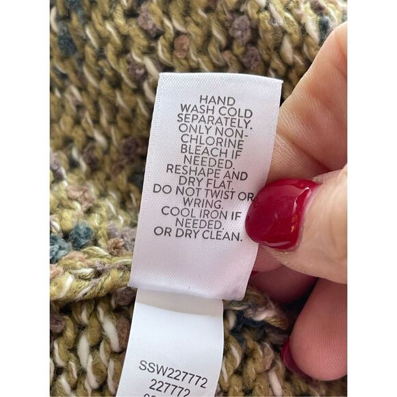 J.Jill Women's Open Front Chunky-Knit Cardigan Sweater Green Ochre Size L/P - Picture 5 of 5